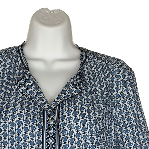 Max Studio Boho Blue and White Long Bell Sleeve Tunic Peasant Top Medium - Picture 5 of 11